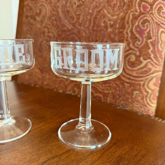 Bride and Groom Clear Glass Champagne Coupes - Picture 3 of 10